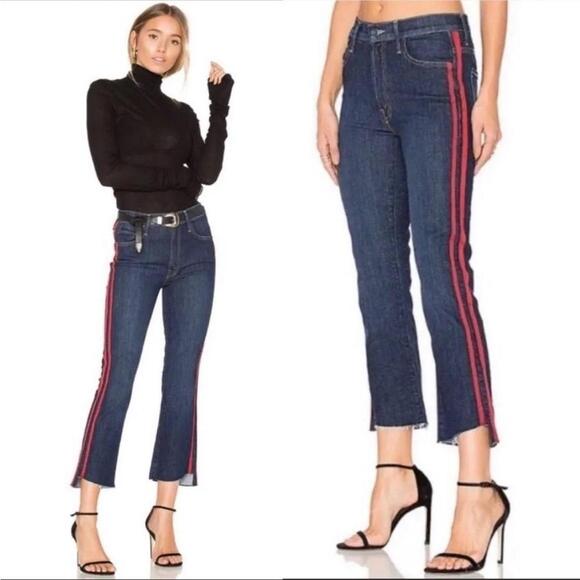 NEW Mother Insider Crop Step Fray Jeans Speed Racer High Rise Blue Size 32 - Picture 1 of 10